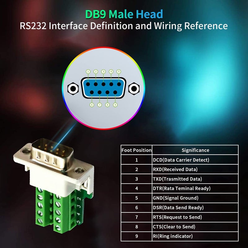 CenryKay 2PCS DB9 Male Solderless Connectorï¼ŒDB9 Male Breakout RS232 D-SUB Serial to 9-pin Port Terminal Connector Breakout Board with Case Long Bolts Tail Pipe - Image 2